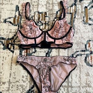 Auden Pink and Black Lace Lingerie Set